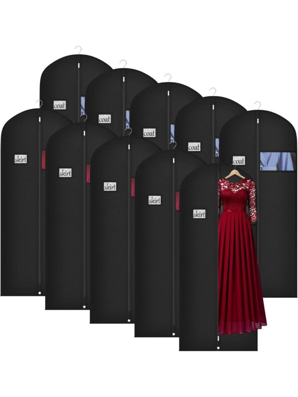 60" Lightweight Long Garment Bag for Hanging Clothes - 10 Pack, Travel & Storage